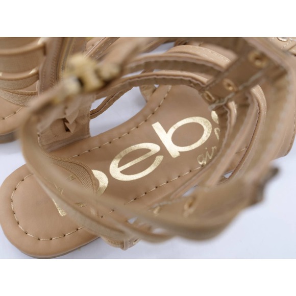 Bebe Girls Gladiator Sandals Big Girl 13 Brown Faux Leather Strappy Side Zipper - Picture 8 of 10